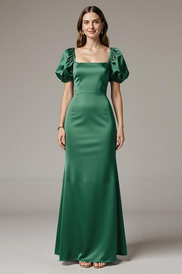 Dark Green Sheath Square Neck Maxi Evening Dress